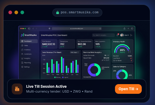 SmartMusika POS Live Dashboard & Till Session Interface